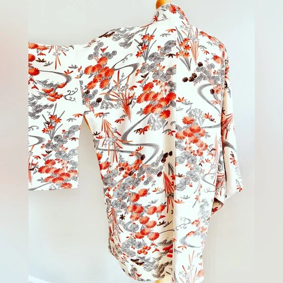 Vintage Haori Kimono Jacket Genuine Japanese in garden design size 10-14UK - Picture 3 of 10